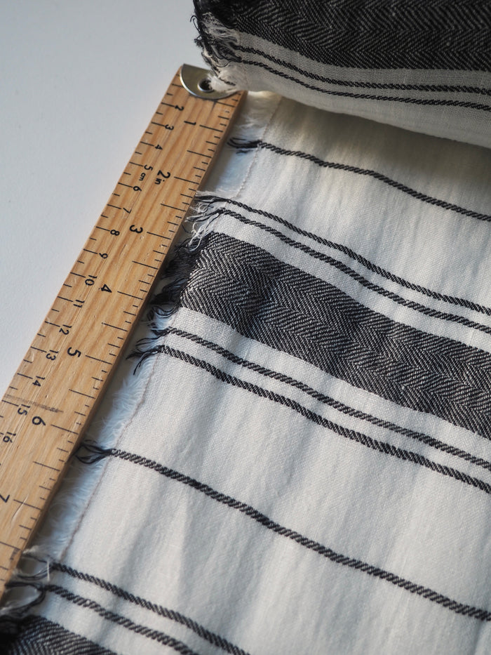 Black + White Herringbone Stripe Linen