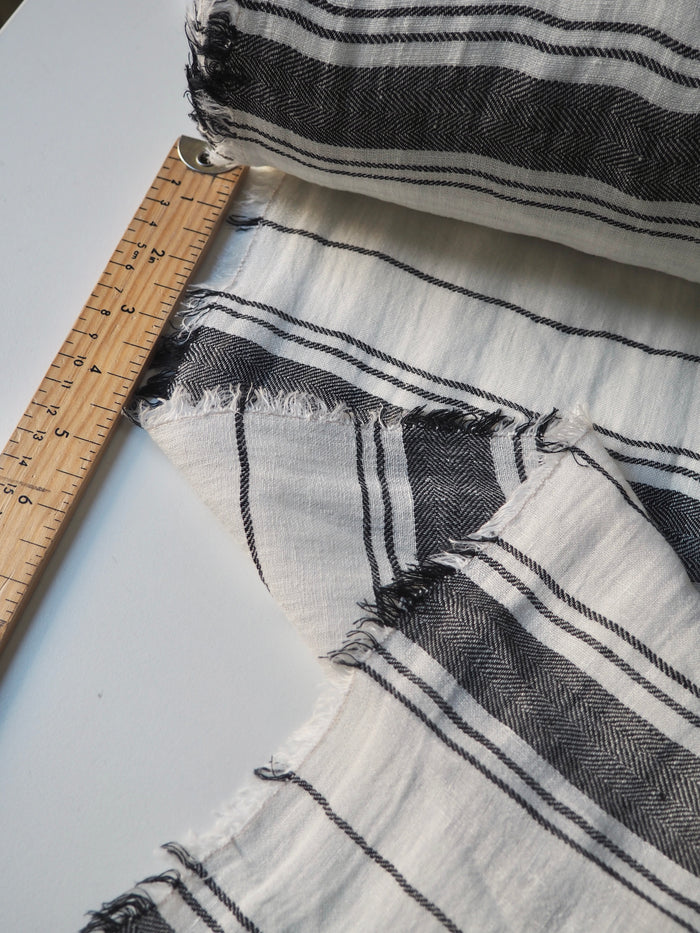 Black + White Herringbone Stripe Linen