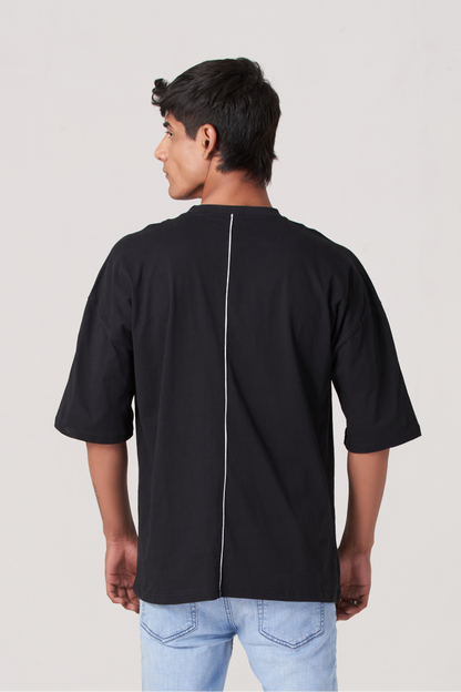 Black White Lines Stich Oversized T-Shirt