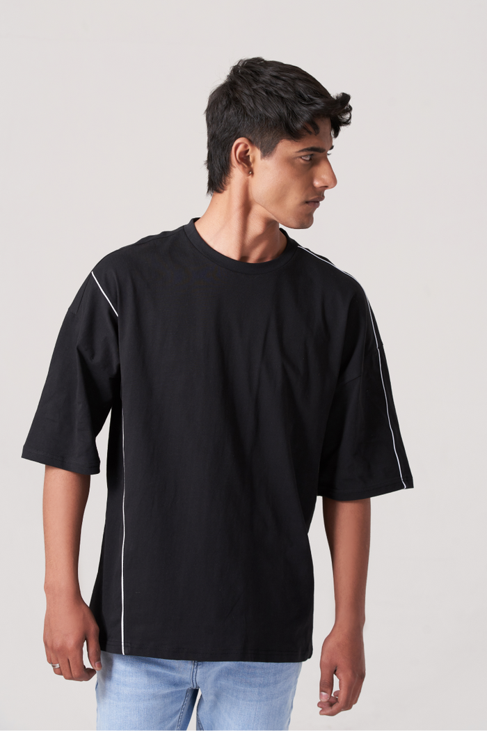 Black White Lines Stich Oversized T-Shirt