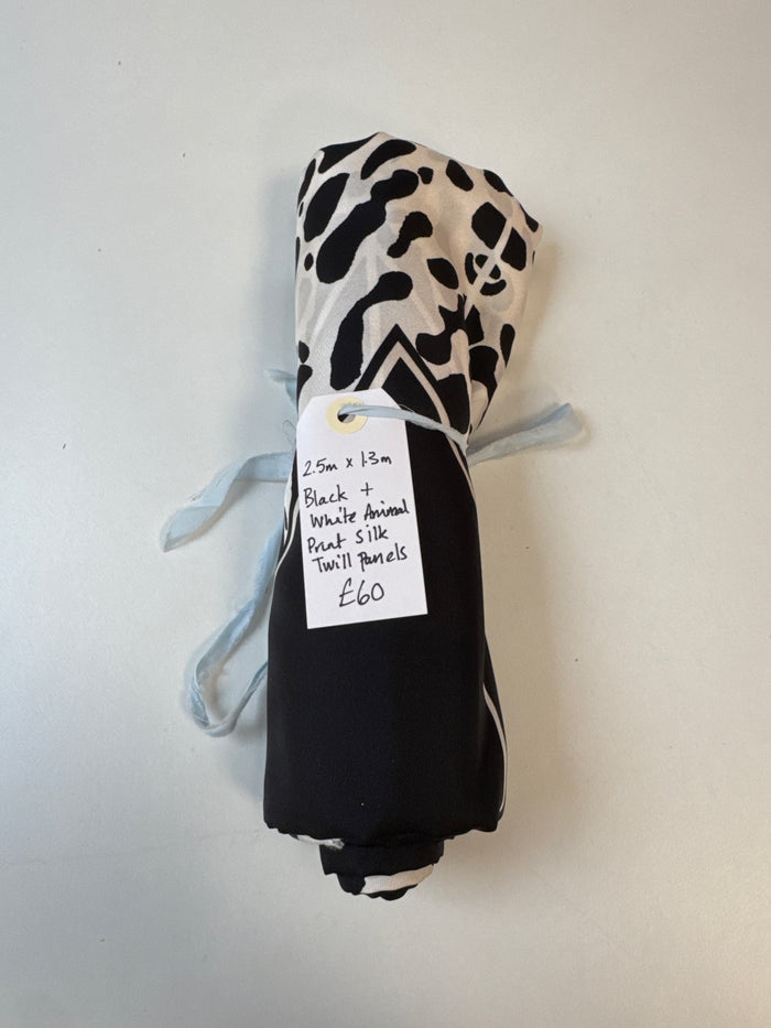 Black + White Print Silk Twill Panels Remnant