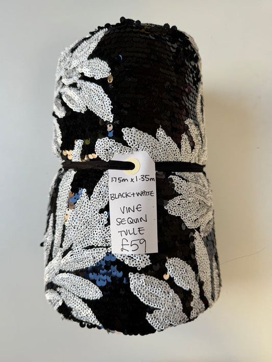 Black + White Vine Sequin Tulle Remnant
