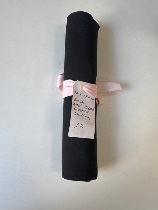 Black Wool Blend Coated Suiting Remnant