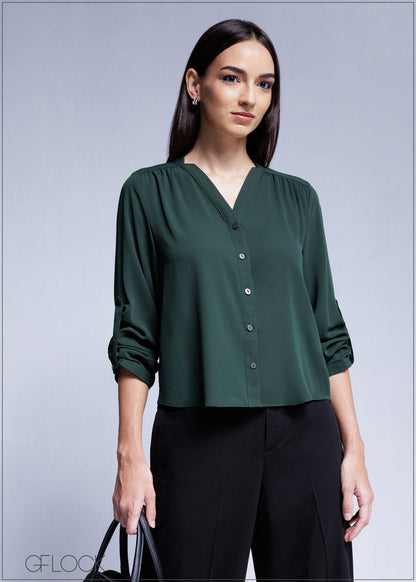 Blouse With Notch Neck Detail - 100425
