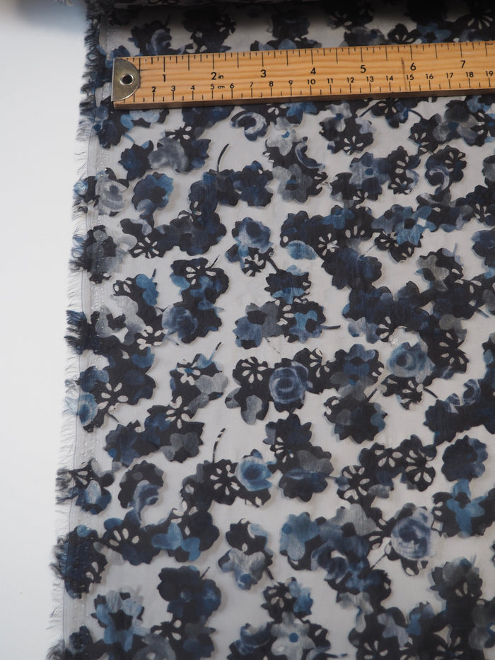 Blue Black Floral Burnout Organza