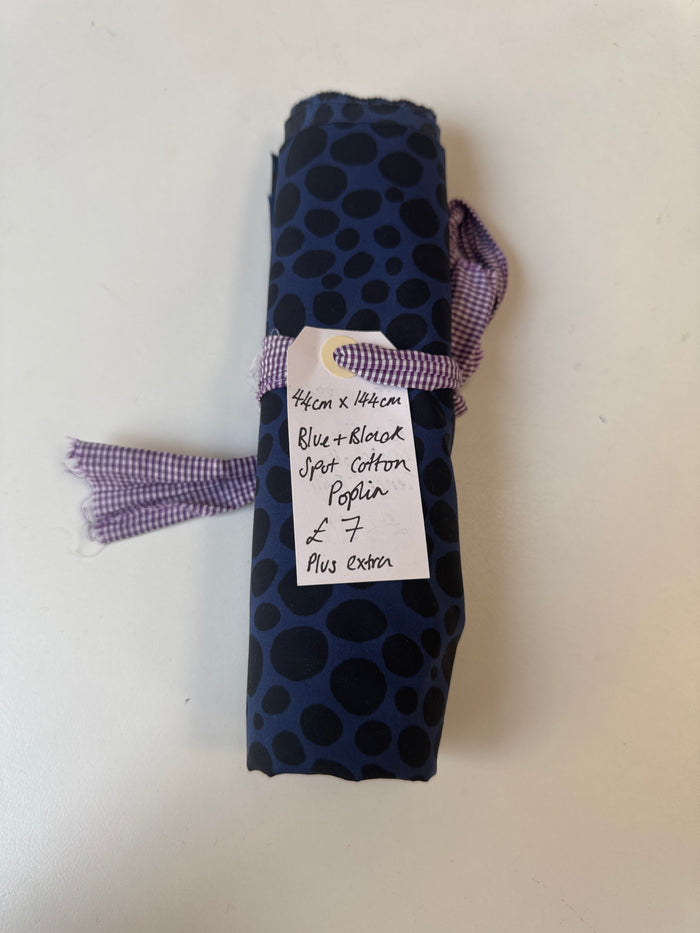 Blue + Black Spot Cotton Poplin Remnant
