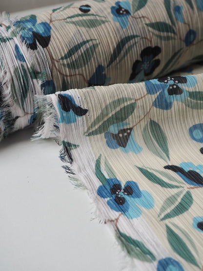 Blue Floral Crinkle Chiffon