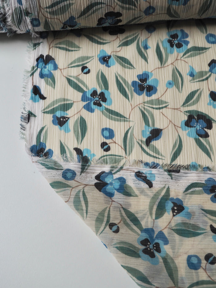 Blue Floral Crinkle Chiffon