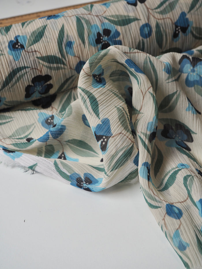 Blue Floral Crinkle Chiffon