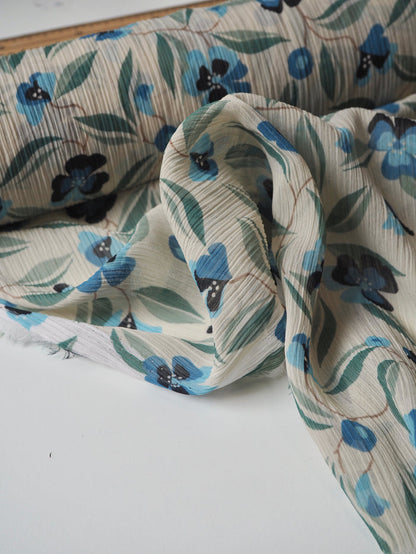 Blue Floral Crinkle Chiffon