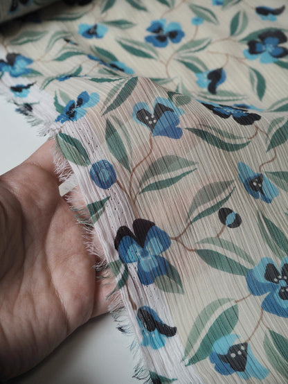 Blue Floral Crinkle Chiffon