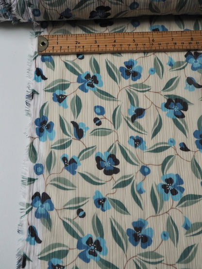 Blue Floral Crinkle Chiffon
