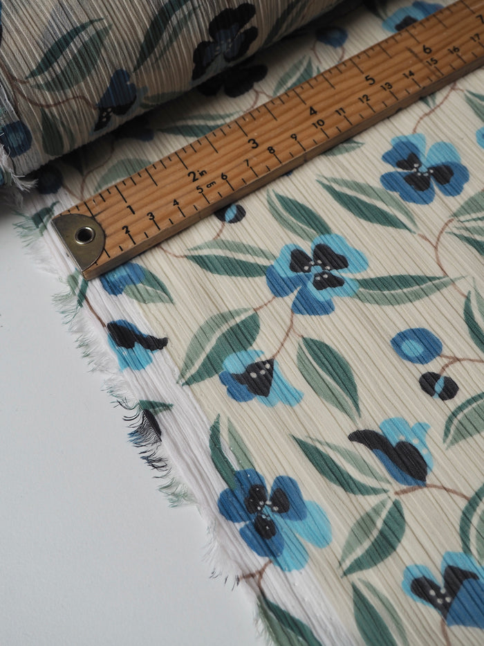 Blue Floral Crinkle Chiffon