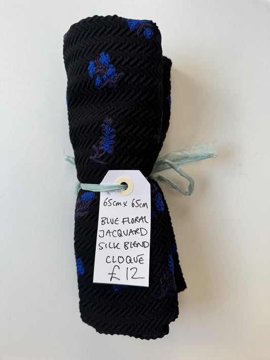 Blue Floral Jacquard Silk Blend Cloque Remnant