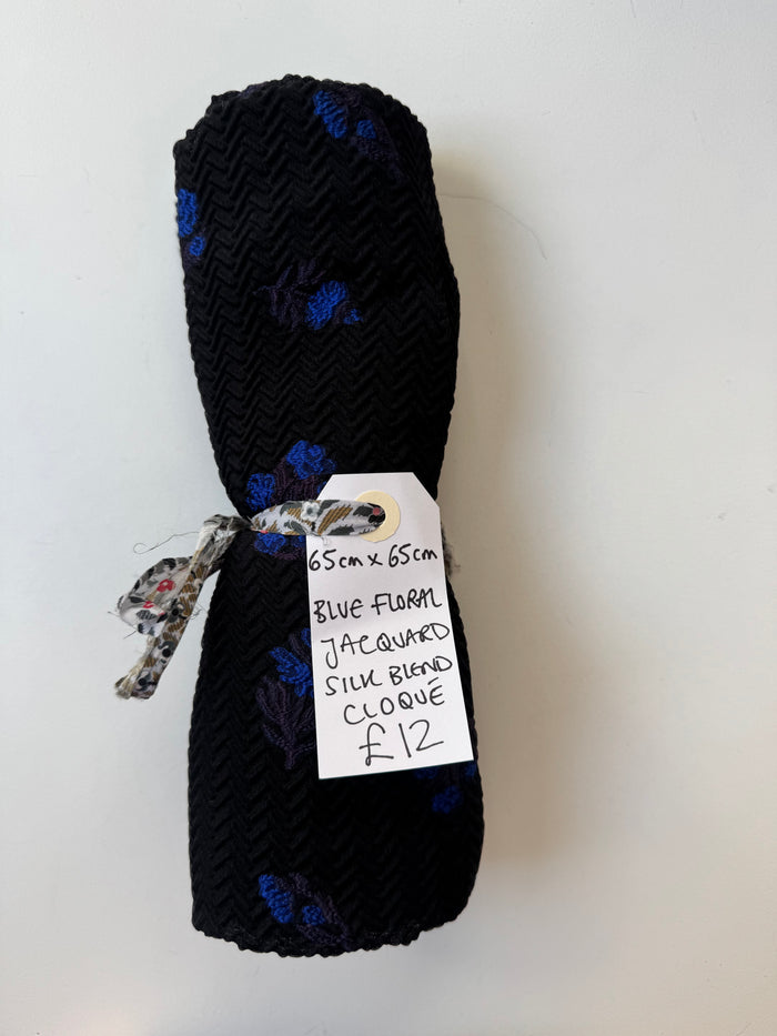 Blue Floral Jacquard Silk Blend Cloque Remnant