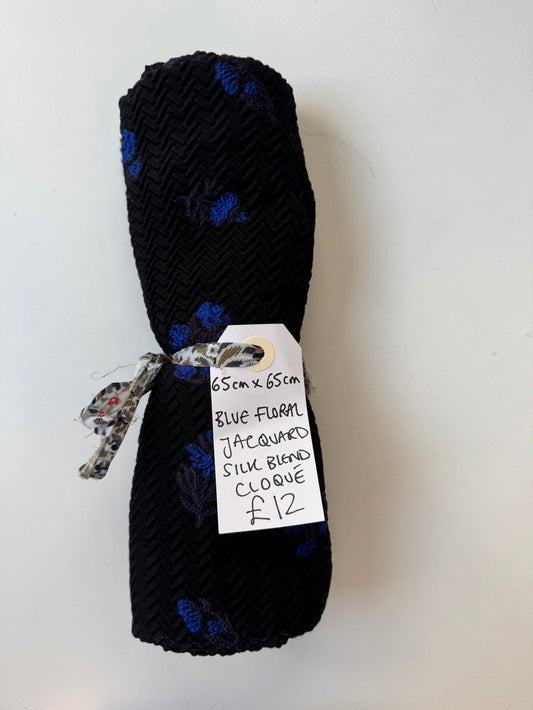 Blue Floral Jacquard Silk Blend Cloque Remnant