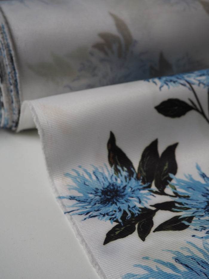 Blue Floral Satin Faille