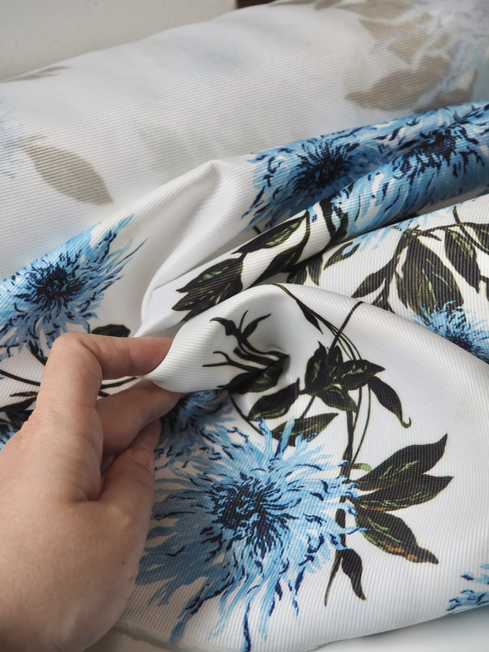 Blue Floral Satin Faille