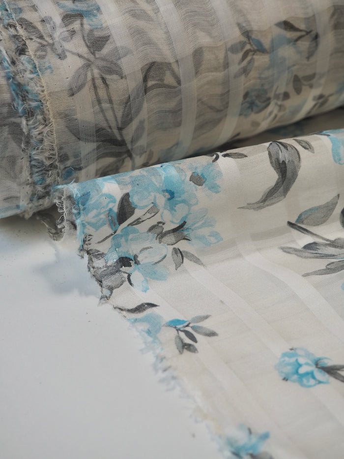 Blue Floral Silk/Cotton Window Pane Organza