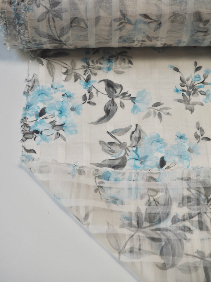 Blue Floral Silk/Cotton Window Pane Organza
