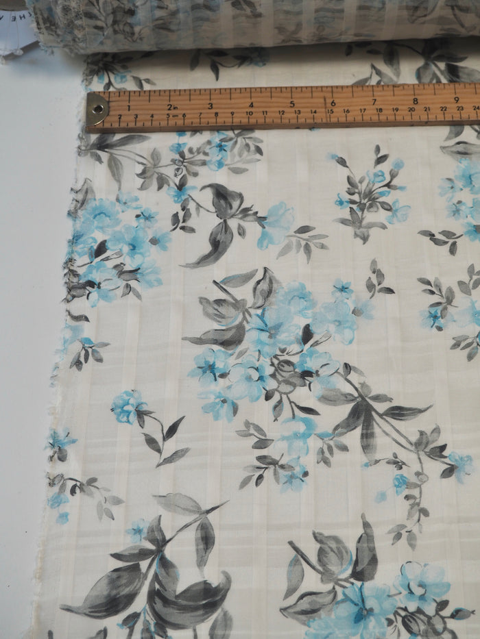 Blue Floral Silk/Cotton Window Pane Organza