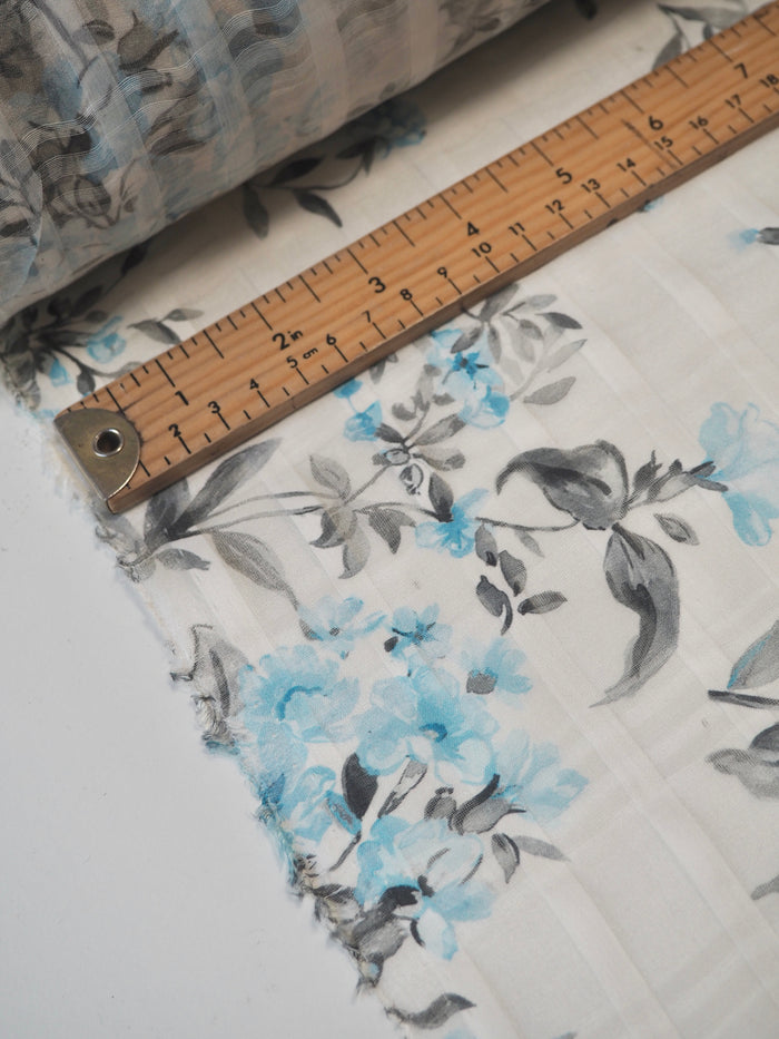 Blue Floral Silk/Cotton Window Pane Organza