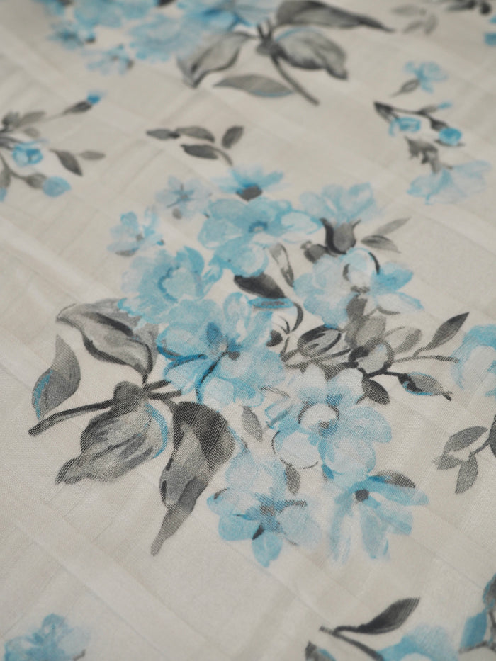 Blue Floral Silk/Cotton Window Pane Organza