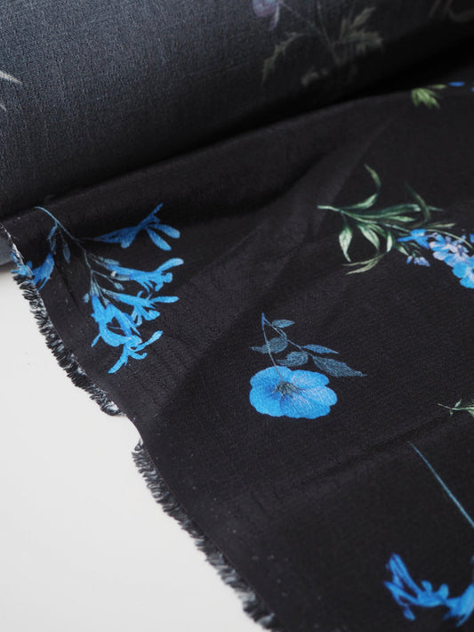 Blue Floral Viscose Crepe
