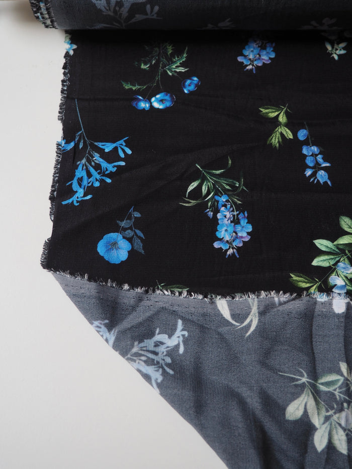 Blue Floral Viscose Crepe