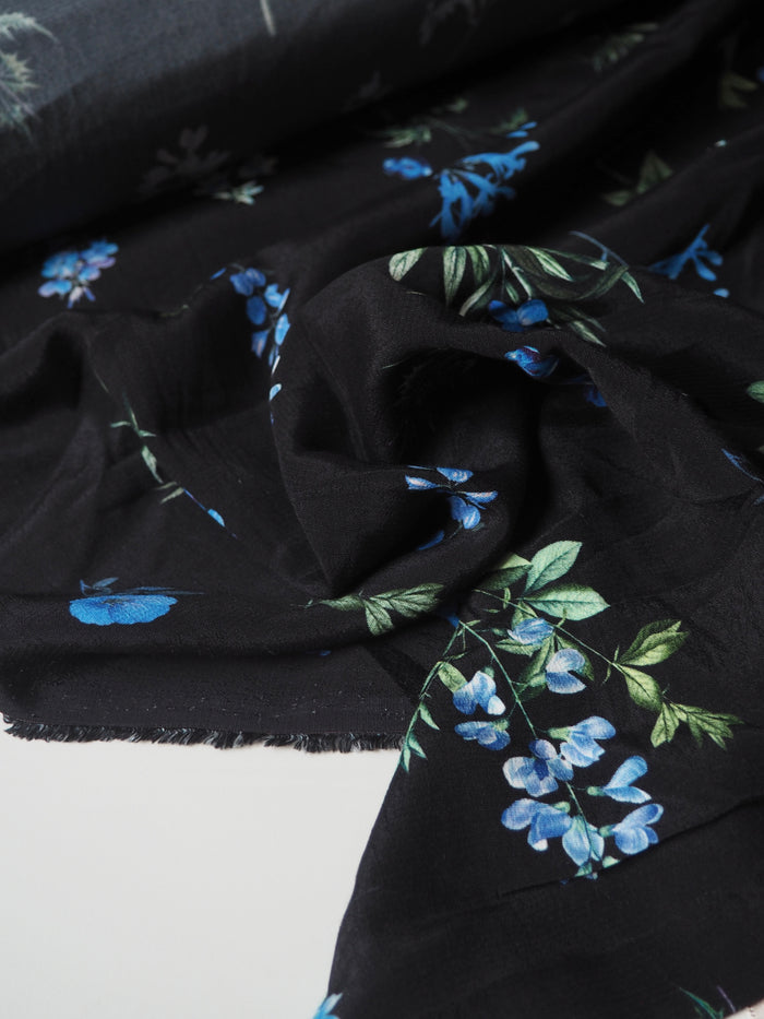 Blue Floral Viscose Crepe
