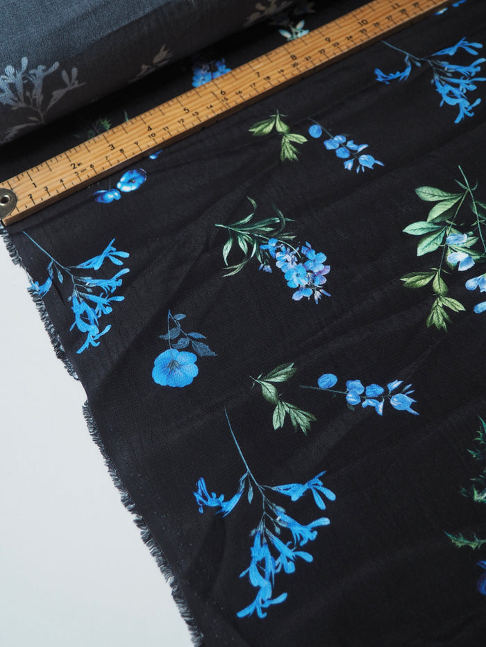 Blue Floral Viscose Crepe
