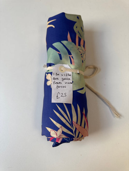 Blue Jungle Floral Viscose Satin Remnant