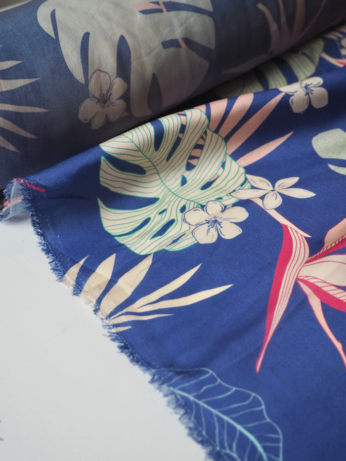 Blue Jungle Floral Viscose Satin