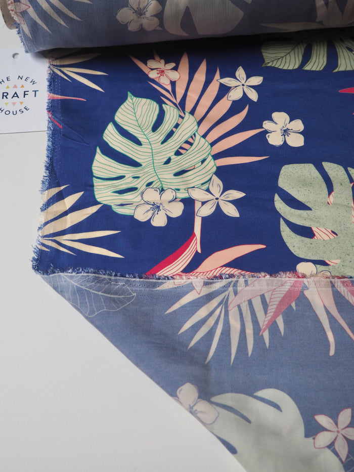 Blue Jungle Floral Viscose Satin