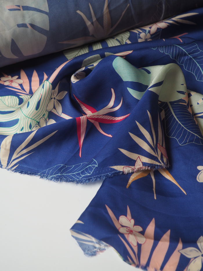 Blue Jungle Floral Viscose Satin