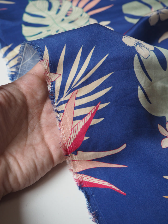 Blue Jungle Floral Viscose Satin