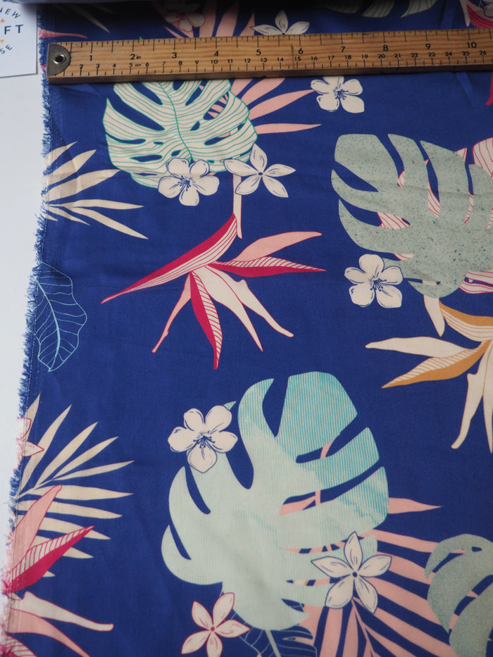 Blue Jungle Floral Viscose Satin