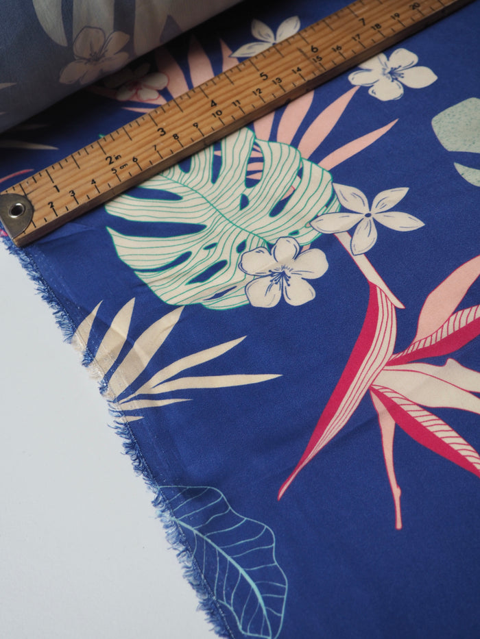 Blue Jungle Floral Viscose Satin