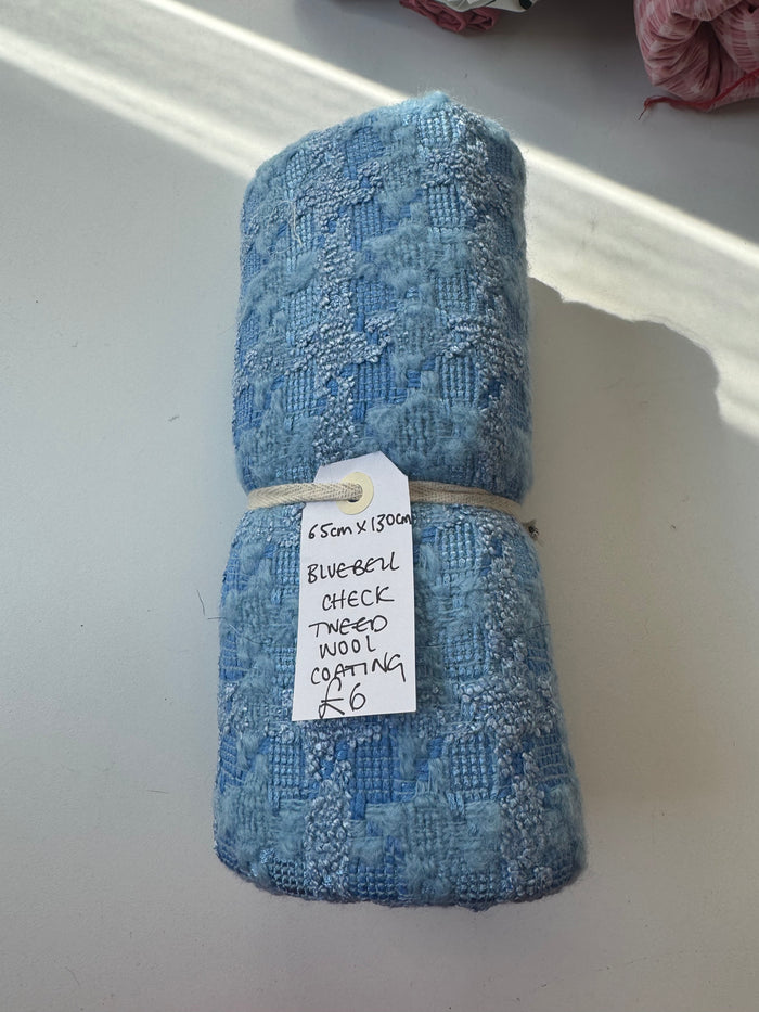 Bluebell Check Tweed Wool Coating Remnant