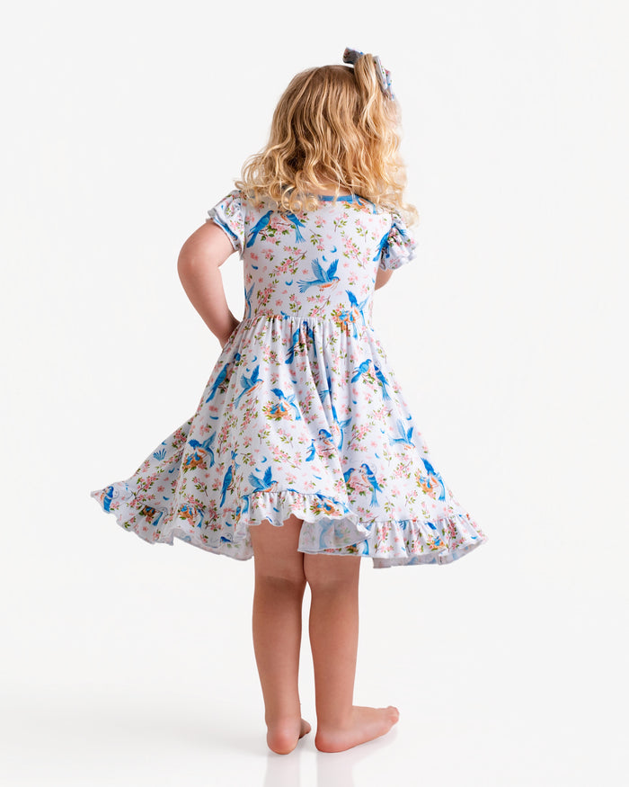 Bluebird Melody Short Sleeve Big Kid Twirl Dress