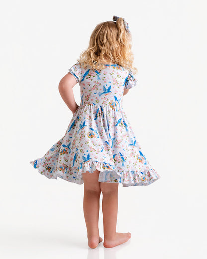 Bluebird Melody Short Sleeve Big Kid Twirl Dress