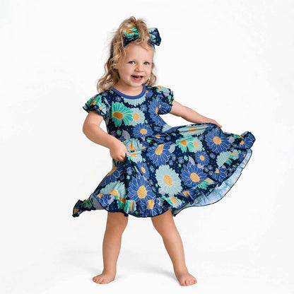 Bluepsie Daisy Short Sleeve Big Kid Twirl Dress - Jammie Session