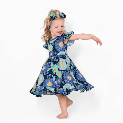 Bluepsie Daisy Short Sleeve Big Kid Twirl Dress - Jammie Session