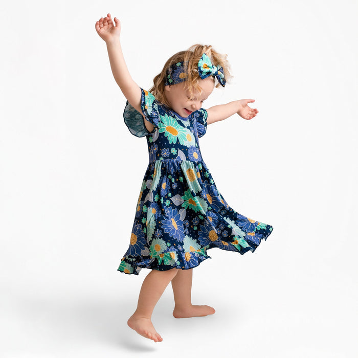 Bluepsie Daisy Short Sleeve Big Kid Twirl Dress - Jammie Session