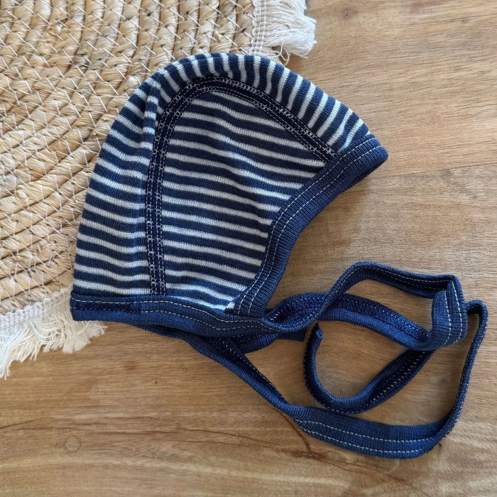 Bonnet en laine et soie Cosilana -  Rayé bleu