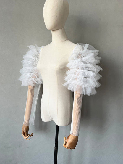 Bridal Sleeves for Wedding Dress Detachable Tiered Tulle