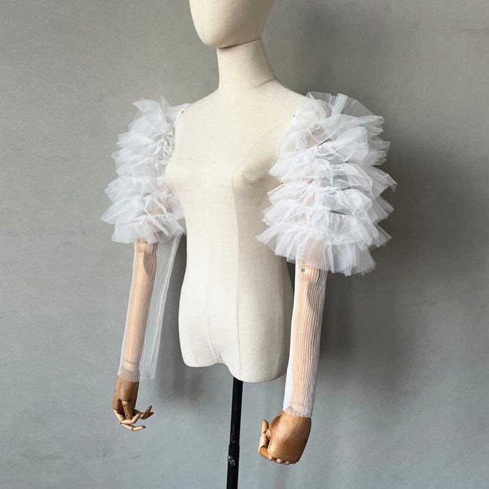 Bridal Sleeves for Wedding Dress Detachable Tiered Tulle