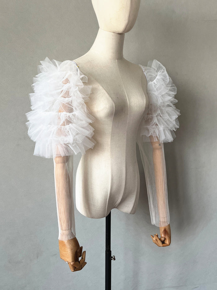 Bridal Sleeves for Wedding Dress Detachable Tiered Tulle