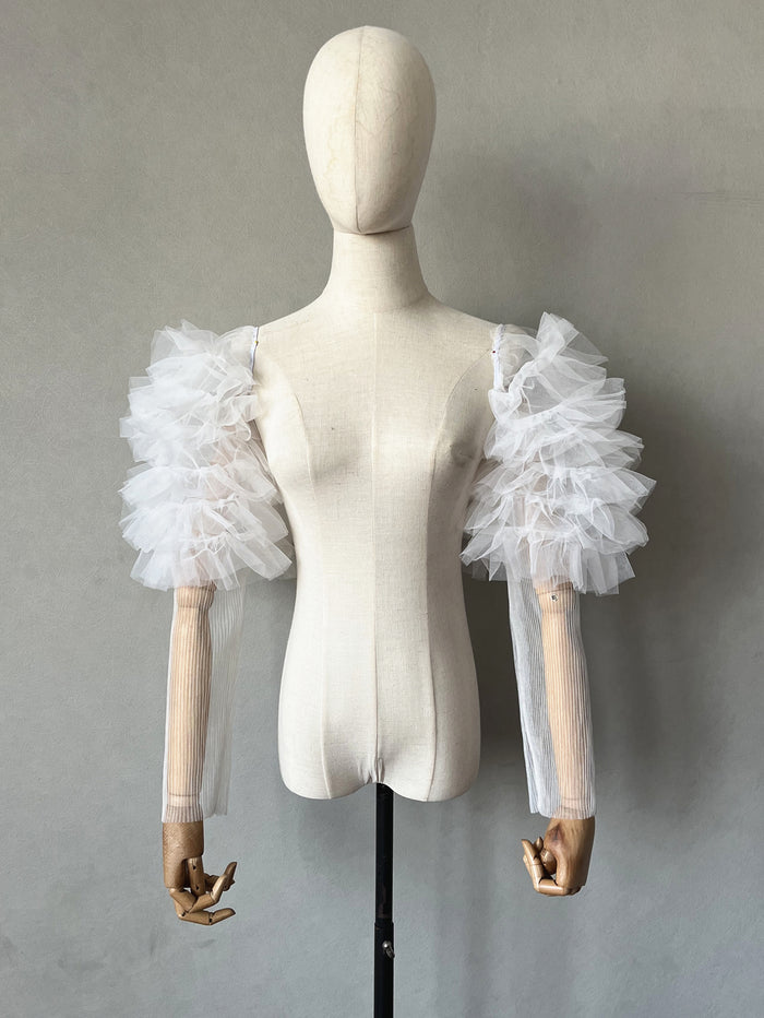 Bridal Sleeves for Wedding Dress Detachable Tiered Tulle