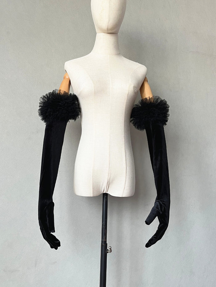 Bridal Sleeves Gloves Velvet Black